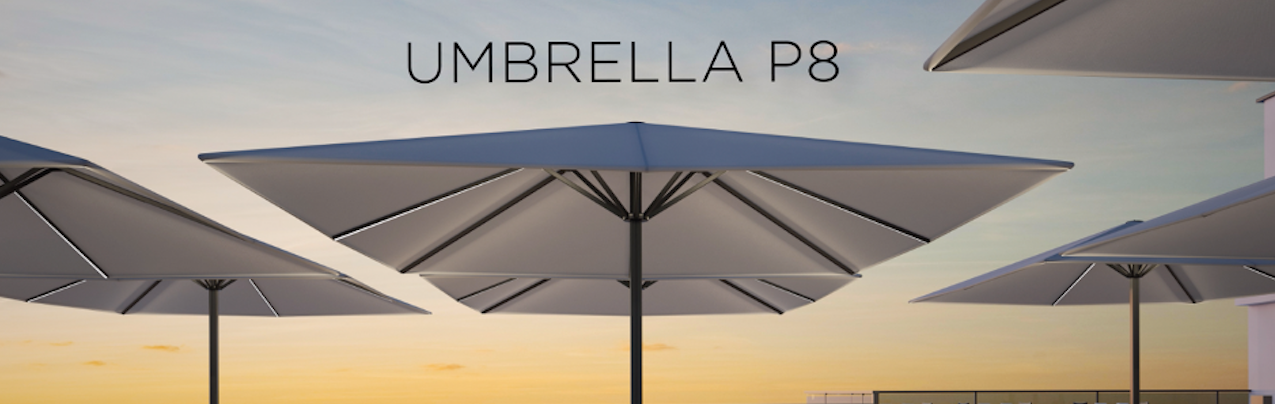Prostor’s large and easy to use P8 parasol is a smart looking shade solution perfect for outdoor hotel seating