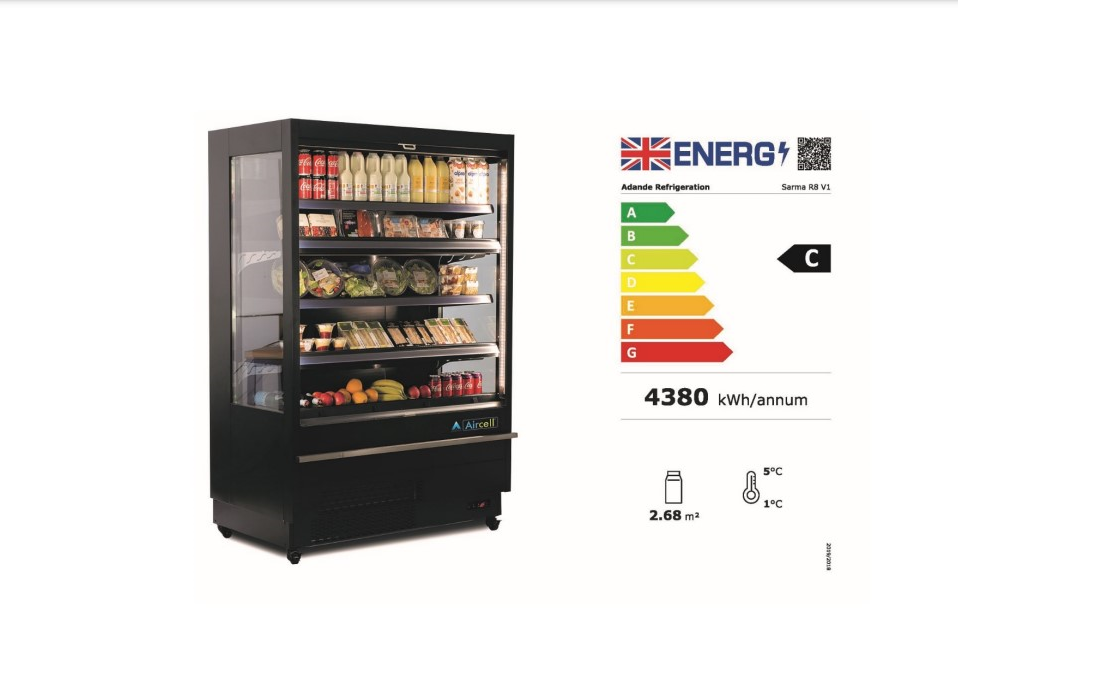 The Adande Sarma open-display refrigerated cabinet achieves C grade energy classification