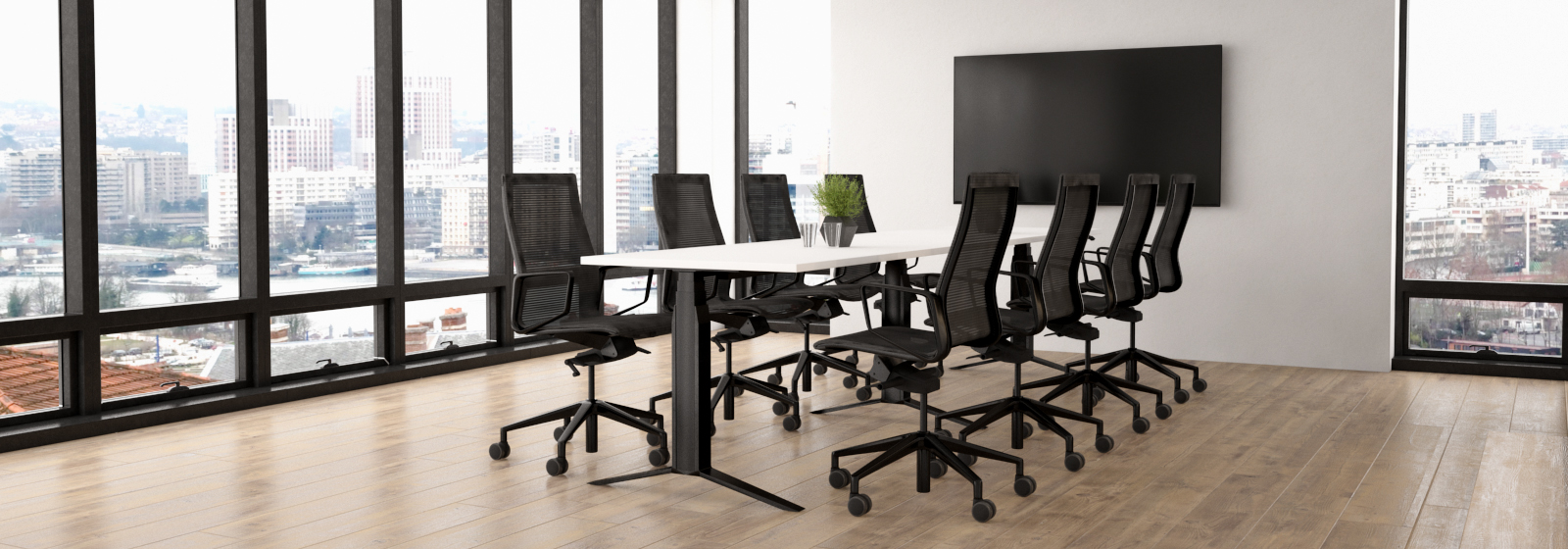 Height-adjustable Inwerk Conflex® conference table — up to 30 metres wide